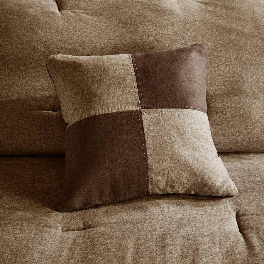 Olliix.com Comforters & Blankets - Boone Casual 7 Piece Faux Suede Comforter Set Brown Queen