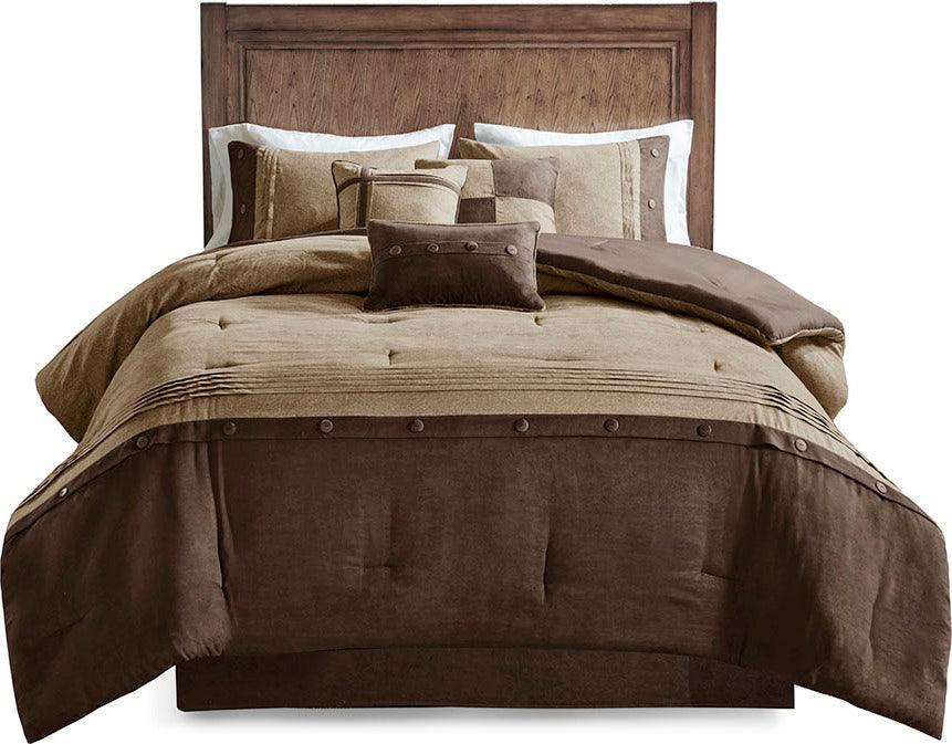 Olliix.com Comforters & Blankets - Boone Casual 7 Piece Faux Suede Comforter Set Brown Queen