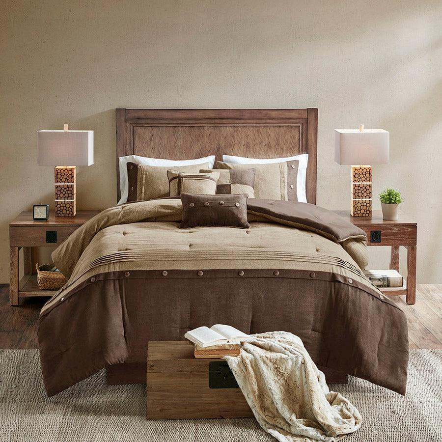 Olliix.com Comforters & Blankets - Boone Casual 7 Piece Faux Suede Comforter Set Brown Queen