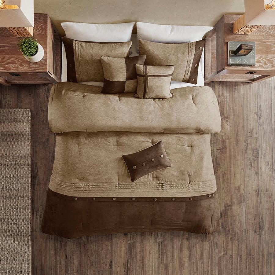 Olliix.com Comforters & Blankets - Boone Casual 7 Piece Faux Suede Comforter Set Brown Queen