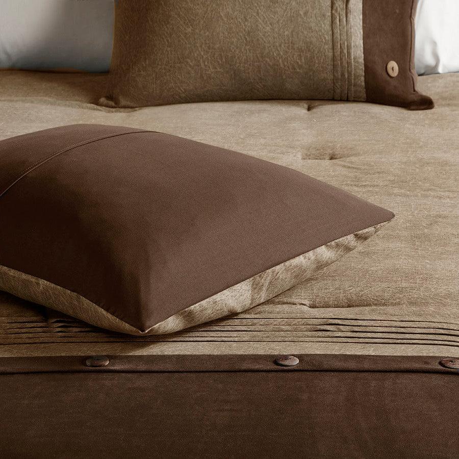 Olliix.com Comforters & Blankets - Boone Casual 7 Piece Faux Suede Comforter Set Brown Queen