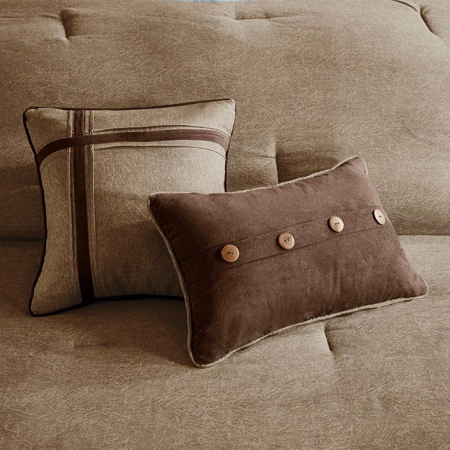 Olliix.com Comforters & Blankets - Boone Casual 7 Piece Faux Suede Comforter Set Brown Queen