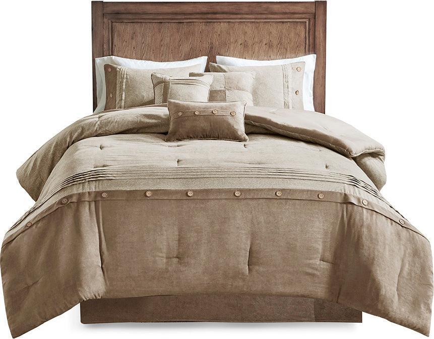 Olliix.com Comforters & Blankets - Boone Casual 7 Piece Faux Suede Comforter Set Tan Queen