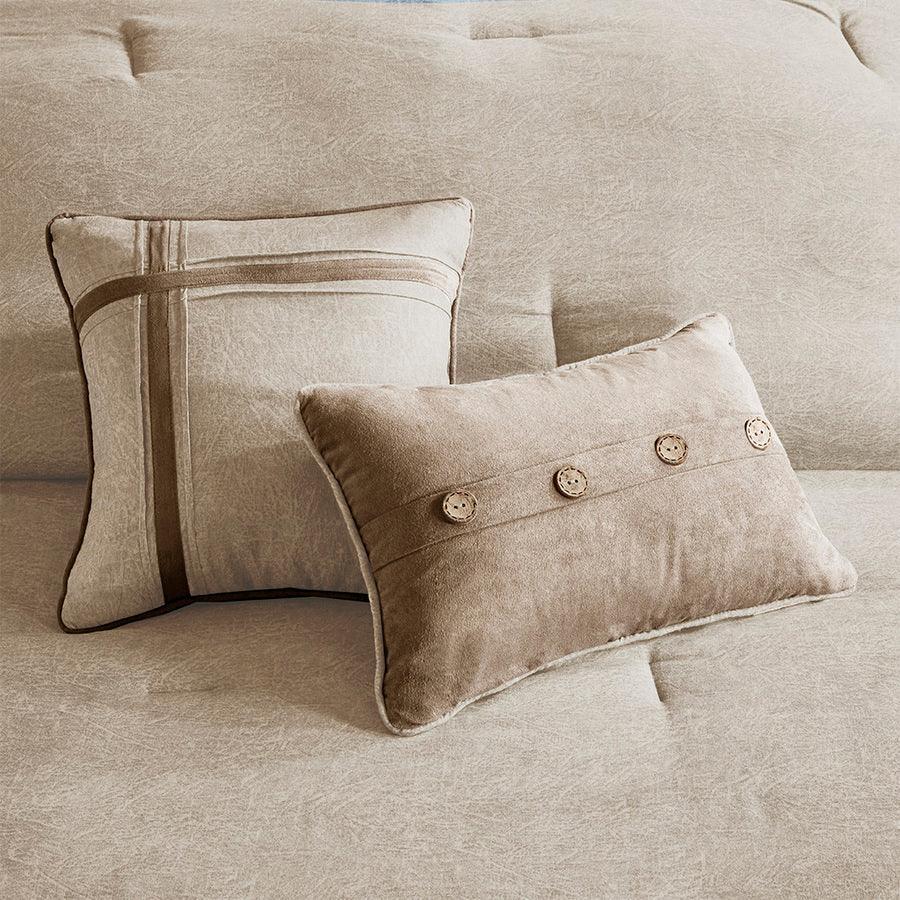 Olliix.com Comforters & Blankets - Boone Casual 7 Piece Faux Suede Comforter Set Tan Queen