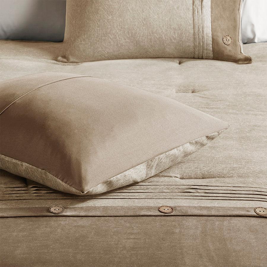 Olliix.com Comforters & Blankets - Boone Casual 7 Piece Faux Suede Comforter Set Tan Queen