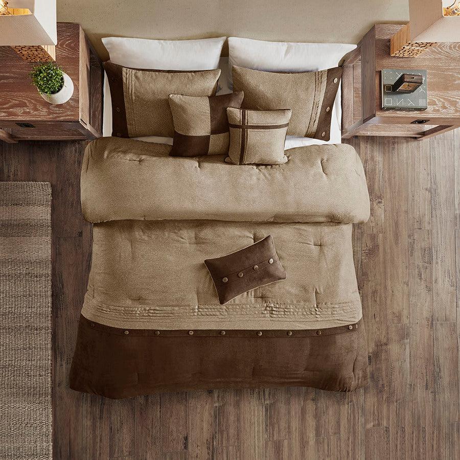 Olliix.com Comforters & Blankets - Boone Glam 7 Piece Faux Suede Comforter Set Brown Cal King