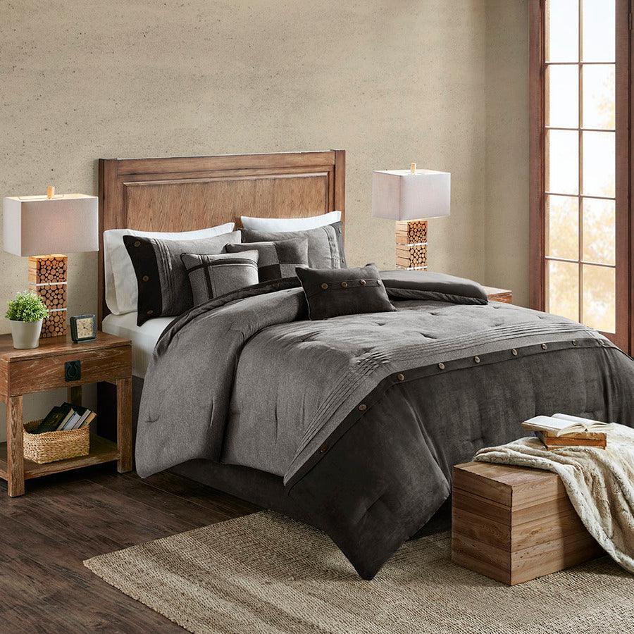 Olliix.com Comforters & Blankets - Boone Traditional 7 Piece Faux Suede Comforter Set Gray King