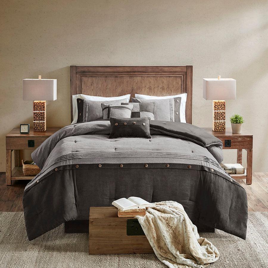 Olliix.com Comforters & Blankets - Boone Traditional 7 Piece Faux Suede Comforter Set Gray King