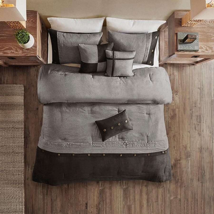 Olliix.com Comforters & Blankets - Boone Traditional 7 Piece Faux Suede Comforter Set Gray King