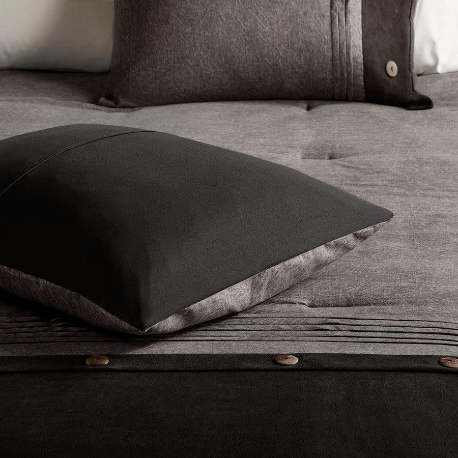 Olliix.com Comforters & Blankets - Boone Traditional 7 Piece Faux Suede Comforter Set Gray King