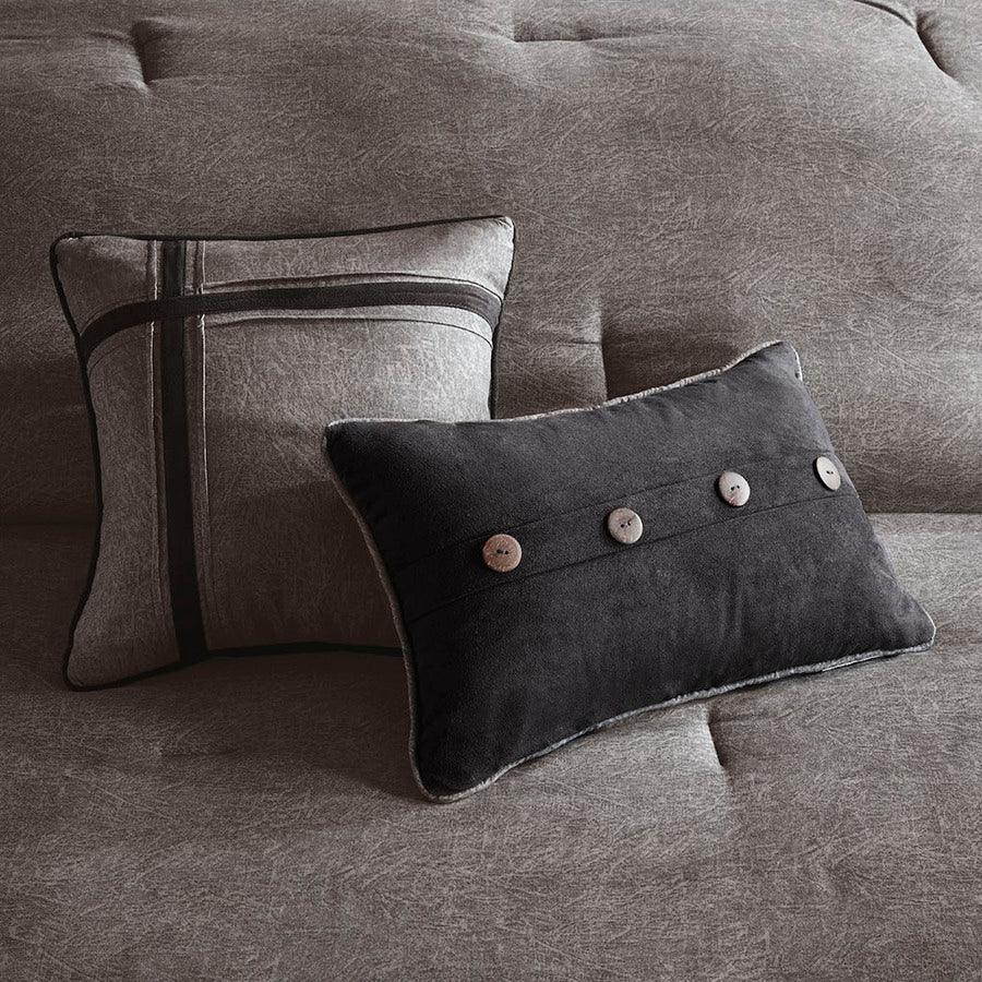 Olliix.com Comforters & Blankets - Boone Traditional 7 Piece Faux Suede Comforter Set Gray King