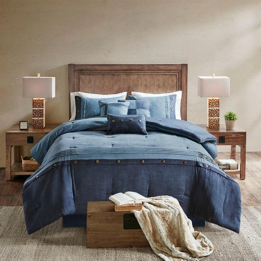 Olliix.com Comforters & Blankets - Boone Transitional 7 Piece Faux Suede Comforter Set Dark Navy Cal King