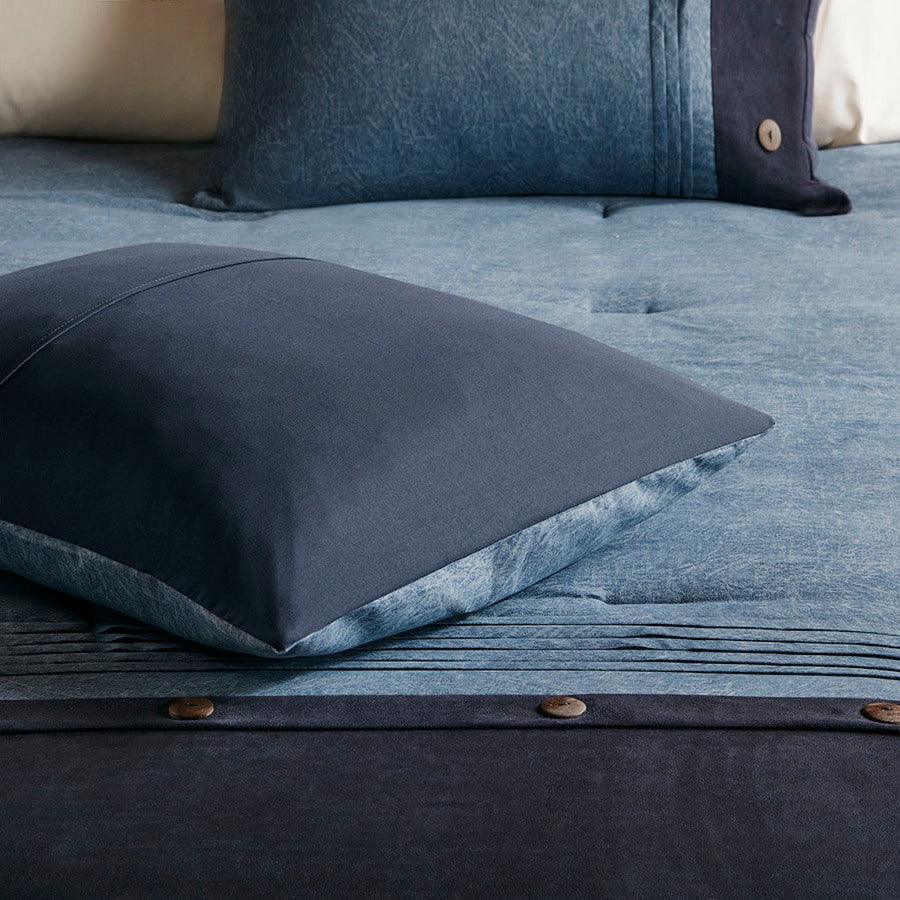 Olliix.com Comforters & Blankets - Boone Transitional 7 Piece Faux Suede Comforter Set Dark Navy Cal King