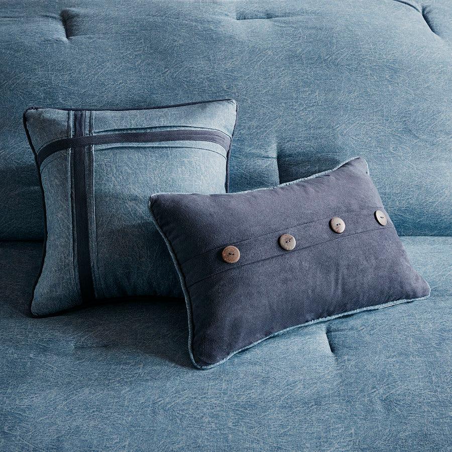 Olliix.com Comforters & Blankets - Boone Transitional 7 Piece Faux Suede Comforter Set Dark Navy Cal King