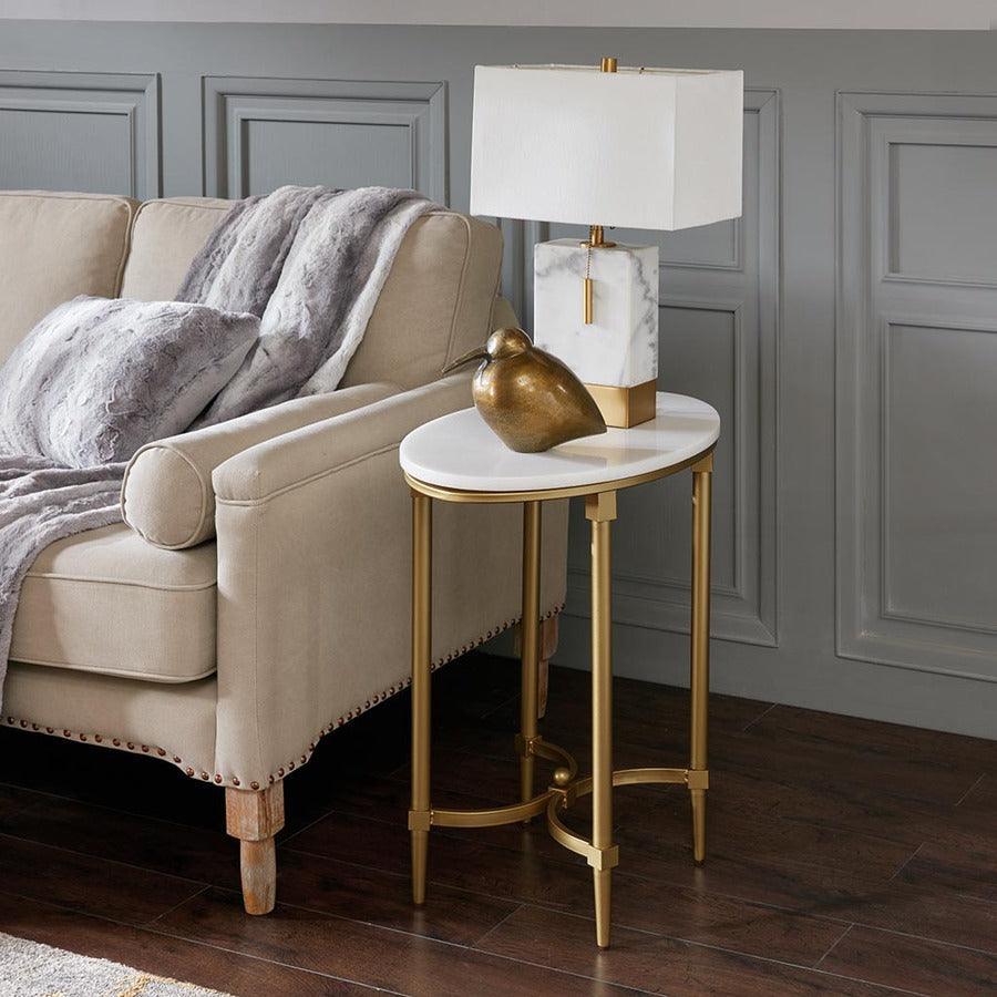 Olliix.com Side & End Tables - Bordeaux Traditional End Table 22.5"Wx14.5"Dx24.625"H White & Gold