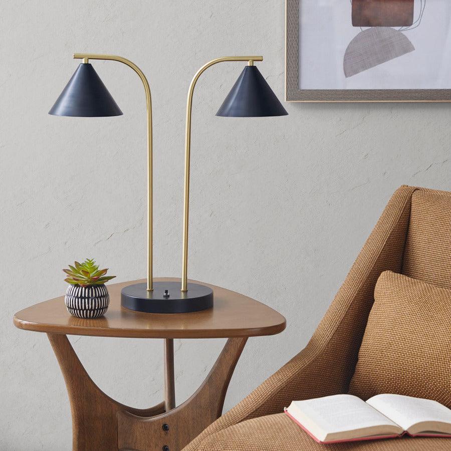 Olliix.com Table Lamps - Bower Table Lamp With Two Lights Black Base & Black Shade