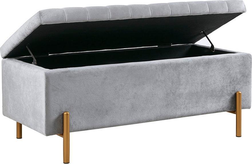 Olliix.com Benches - Boyden Upholstered Storage Bench with Gold Metal Legs Gray