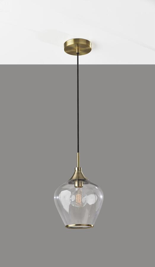Adesso Ceiling Lights - Bradford Pendant Antique Brass Clear Glass Metal Rim