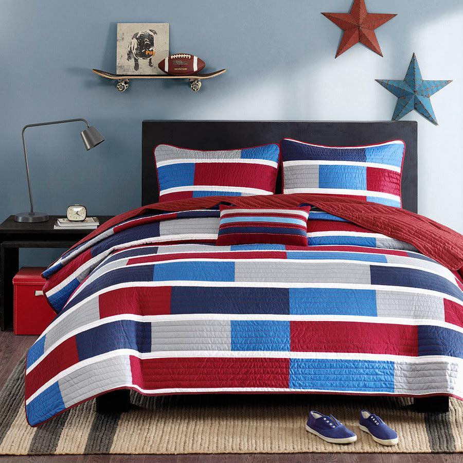 Olliix.com Comforters & Blankets - Bradley Full/Queen Coverlet & Bedspread Navy/Red