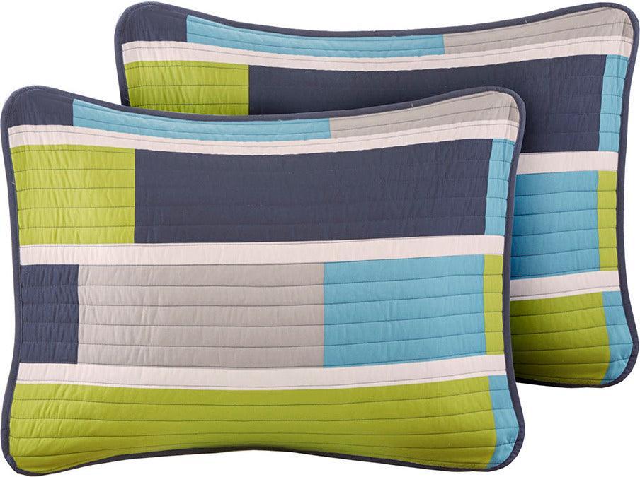 Olliix.com Comforters & Blankets - Bradley Full/Queen Reversible Coverlet Set Blue & Lime Green