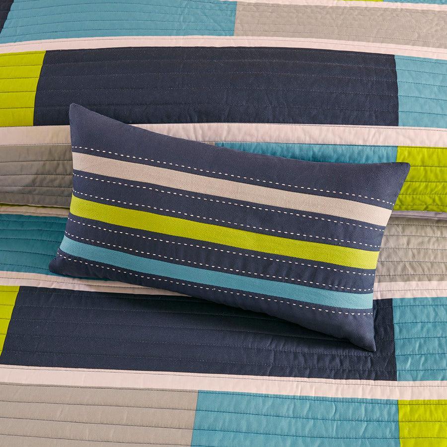 Olliix.com Comforters & Blankets - Bradley Twin/Twin XL Reversible Coverlet Set Blue & Lime Green