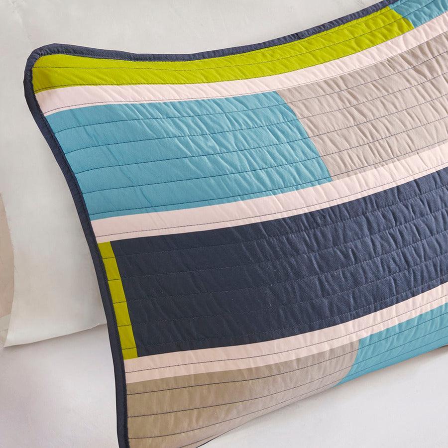 Olliix.com Comforters & Blankets - Bradley Twin/Twin XL Reversible Coverlet Set Blue & Lime Green