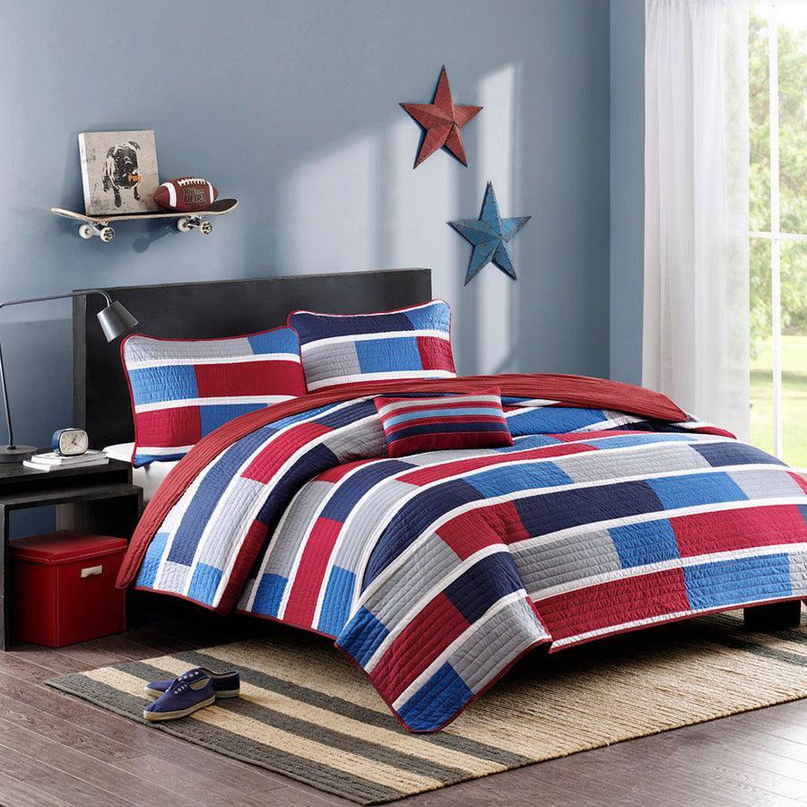 Olliix.com Comforters & Blankets - Bradley Twin/Twin XL Reversible Coverlet Set Navy & Red