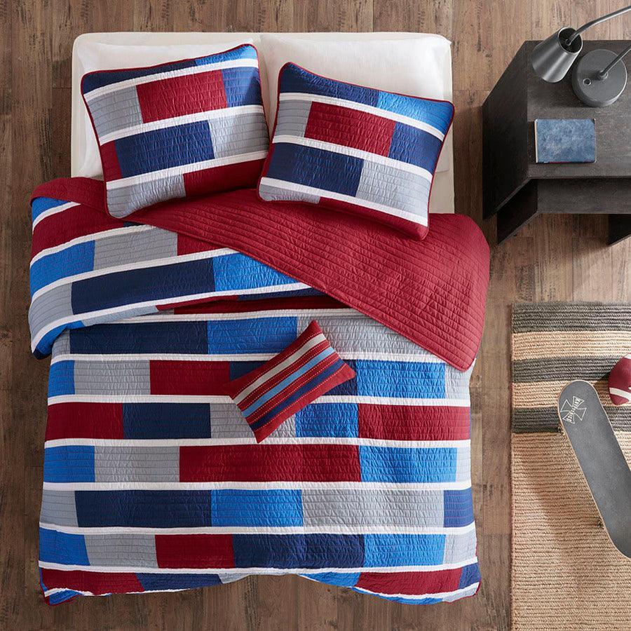 Olliix.com Comforters & Blankets - Bradley Twin/Twin XL Reversible Coverlet Set Navy & Red