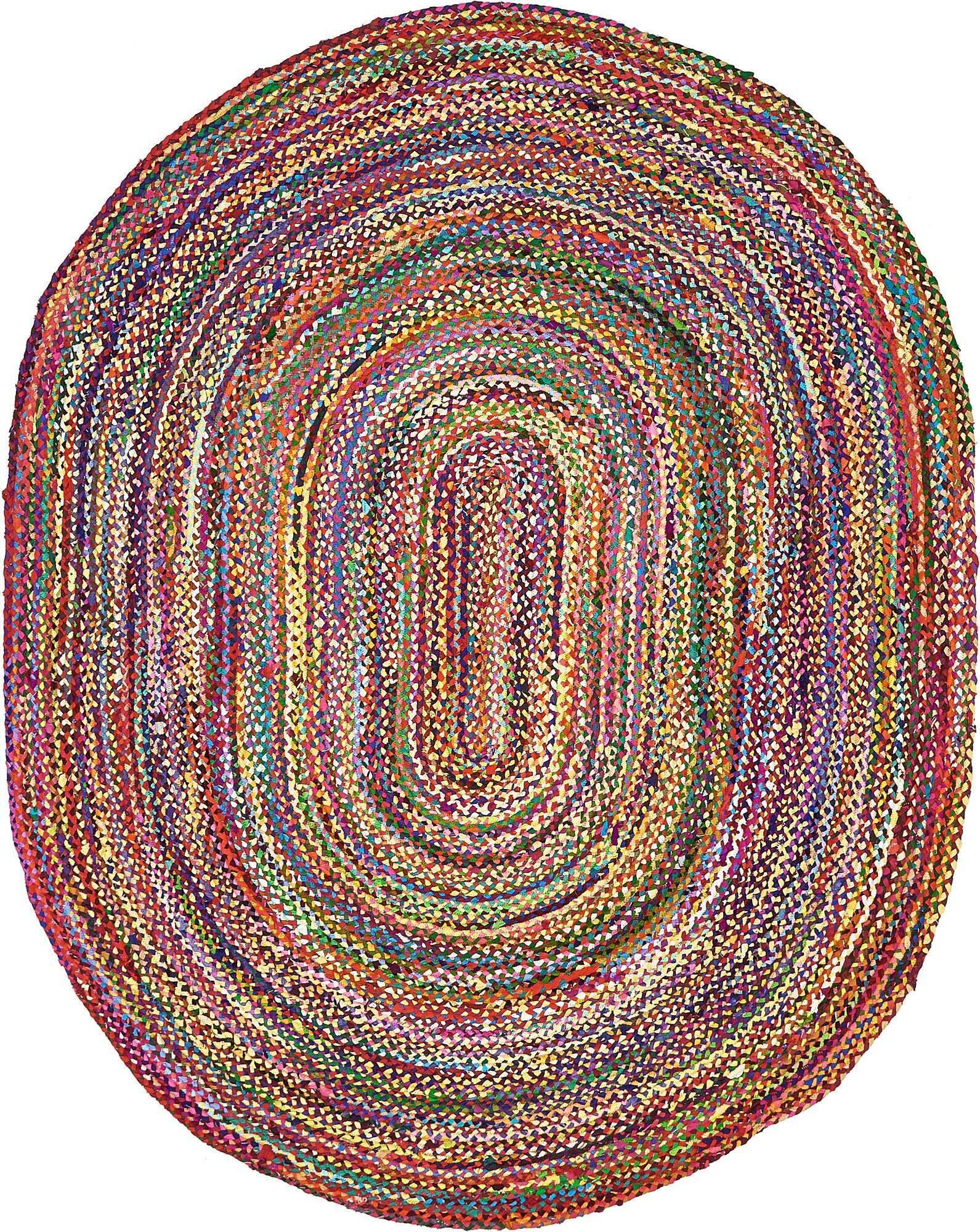 Unique Loom Indoor Rugs - Braided Chindi Abstract Oval 8x10 Oval Rug Multi & Pink