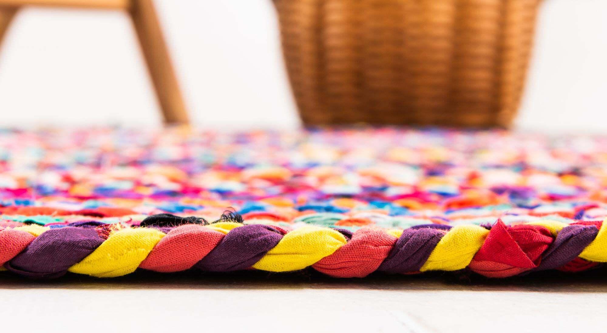 Unique Loom Indoor Rugs - Braided Chindi Abstract Oval 8x10 Oval Rug Multi & Pink
