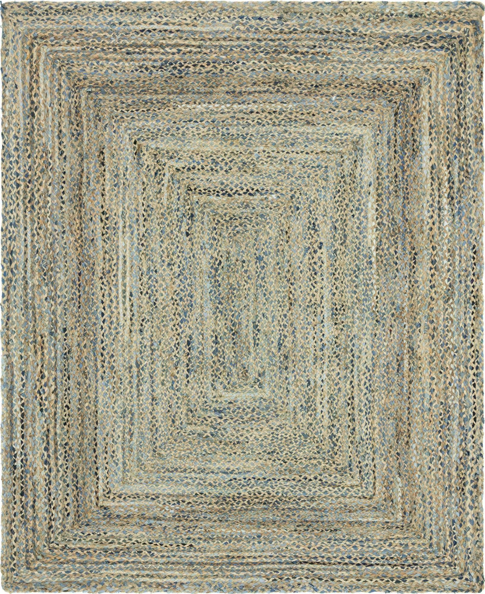 Unique Loom Indoor Rugs - Braided Chindi Abstract Rectangular 8x10 Rug Blue & Tan