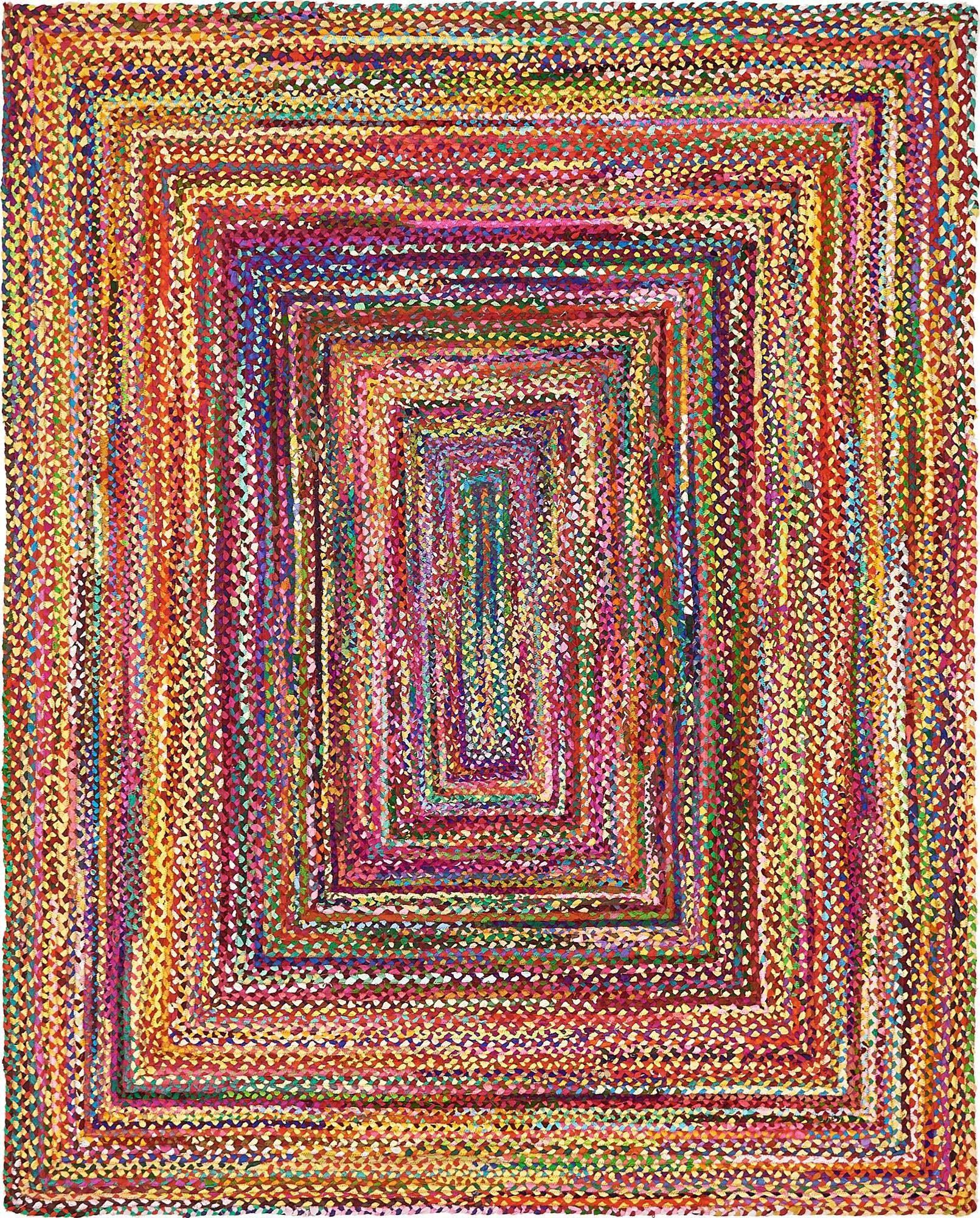 Unique Loom Indoor Rugs - Braided Chindi Abstract Rectangular 8x10 Rug Multi & Pink