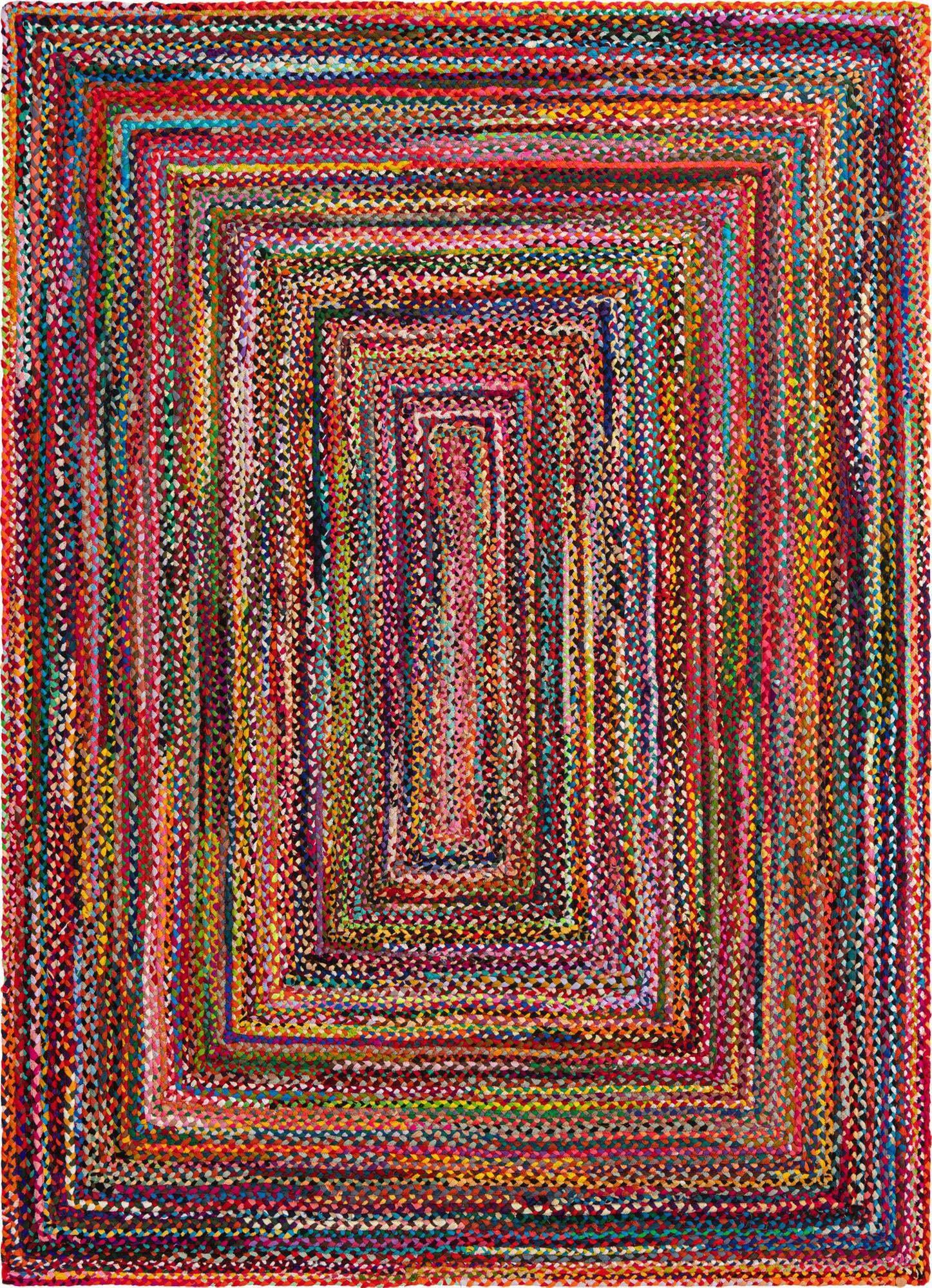 Unique Loom Indoor Rugs - Braided Chindi Abstract Rectangular 8x11 Rug Multi & Pink