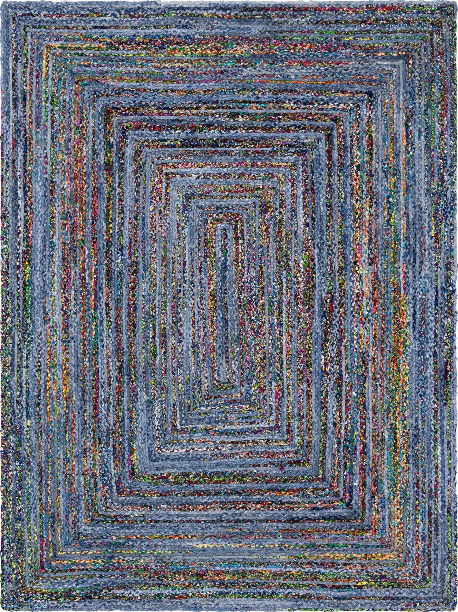 Unique Loom Indoor Rugs - Braided Chindi Abstract Rectangular 9x12 Rug Blue & Multi