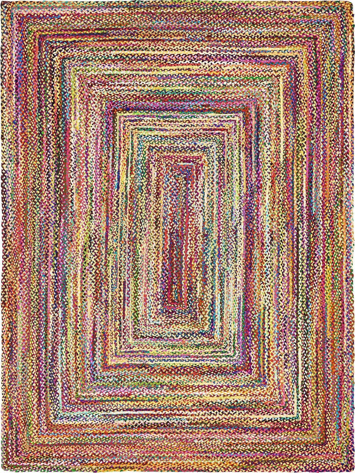 Unique Loom Indoor Rugs - Braided Chindi Abstract Rectangular 9x12 Rug Multi & Pink