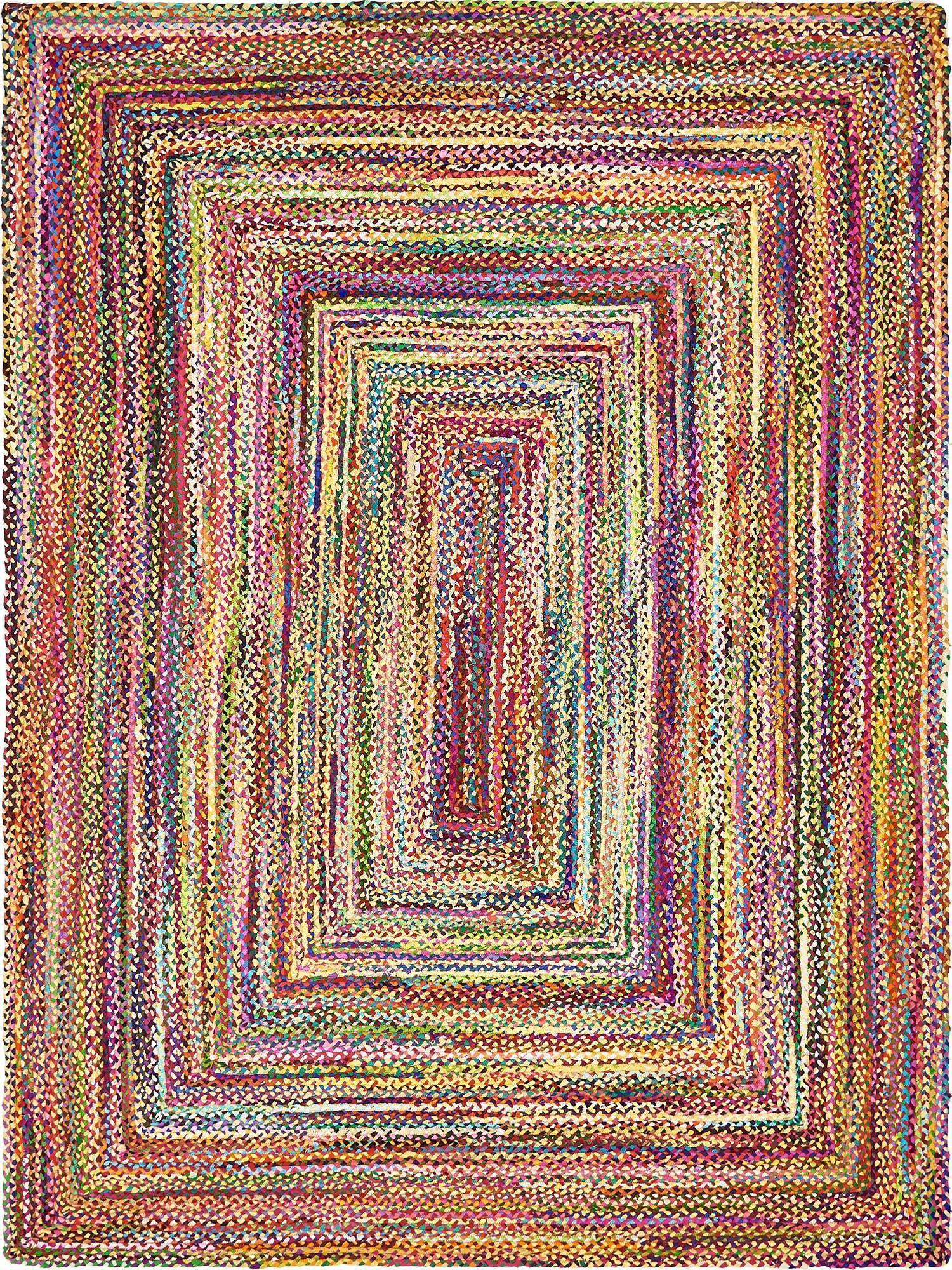 Unique Loom Indoor Rugs - Braided Chindi Abstract Rectangular 9x12 Rug Multi & Pink