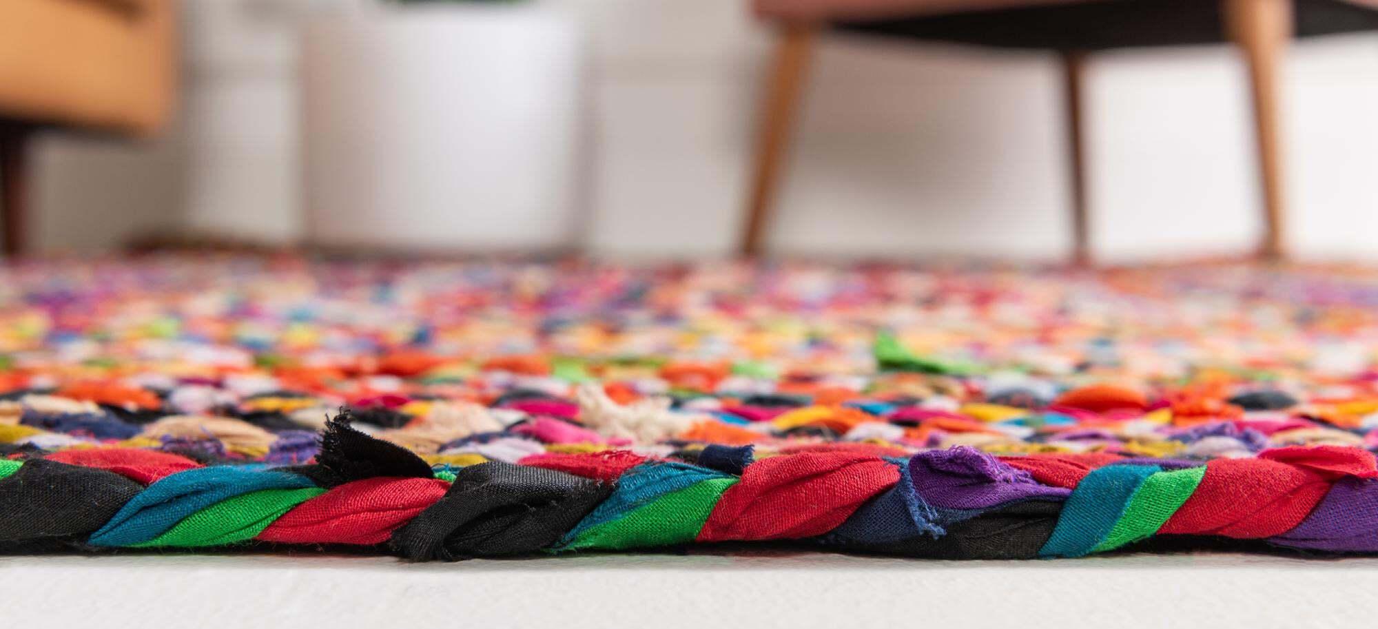 Unique Loom Indoor Rugs - Braided Chindi Abstract Rectangular 9x12 Rug Multi & Pink