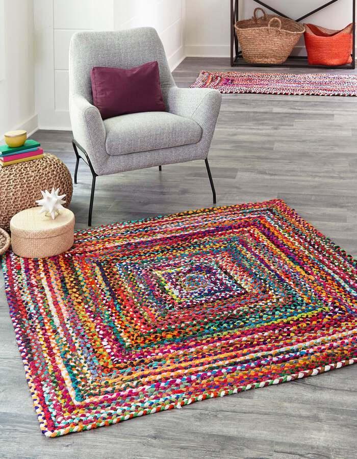 Unique Loom Indoor Rugs - Braided Chindi Comfort 10 Ft Square Square Rug Multi