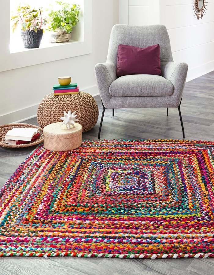 Unique Loom Indoor Rugs - Braided Chindi Comfort 10 Ft Square Square Rug Multi
