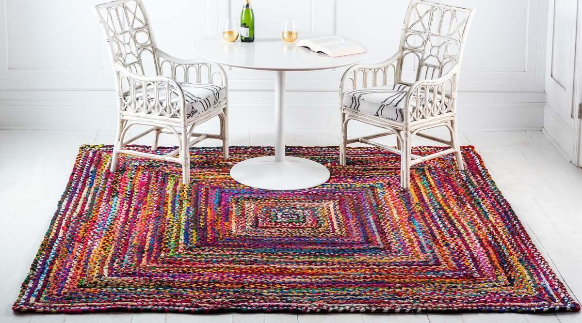 Unique Loom Indoor Rugs - Braided Chindi Comfort 10 Ft Square Square Rug Multi