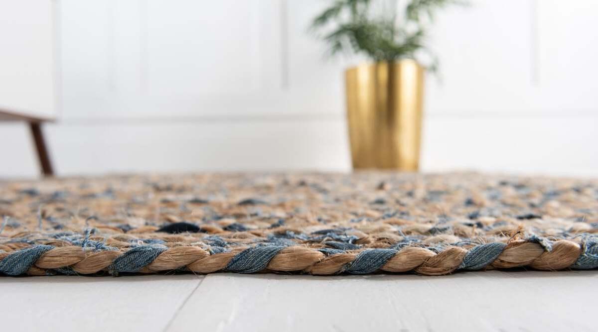 Unique Loom Indoor Rugs - Braided Chindi Comfort 10x13 Rectangular Rug Blue
