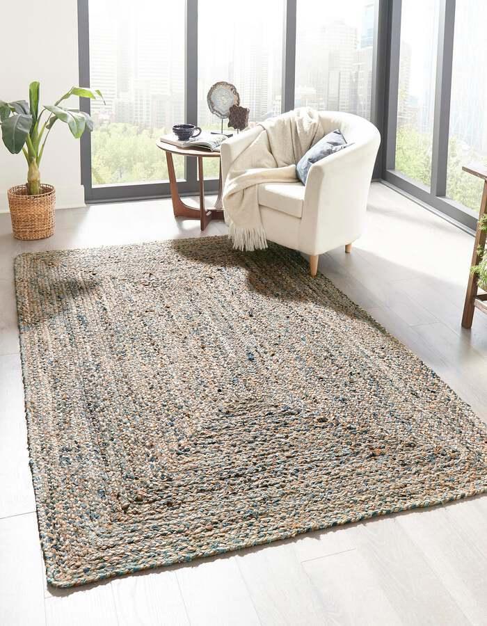 Unique Loom Indoor Rugs - Braided Chindi Comfort 10x13 Rectangular Rug Blue