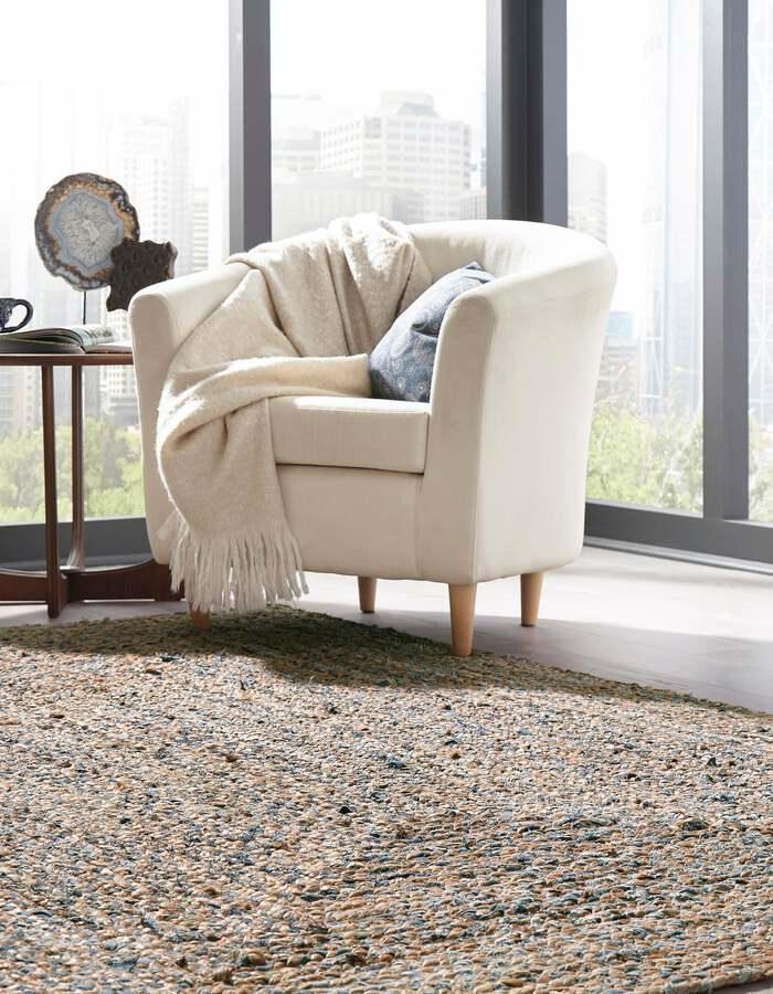 Unique Loom Indoor Rugs - Braided Chindi Comfort 10x13 Rectangular Rug Blue