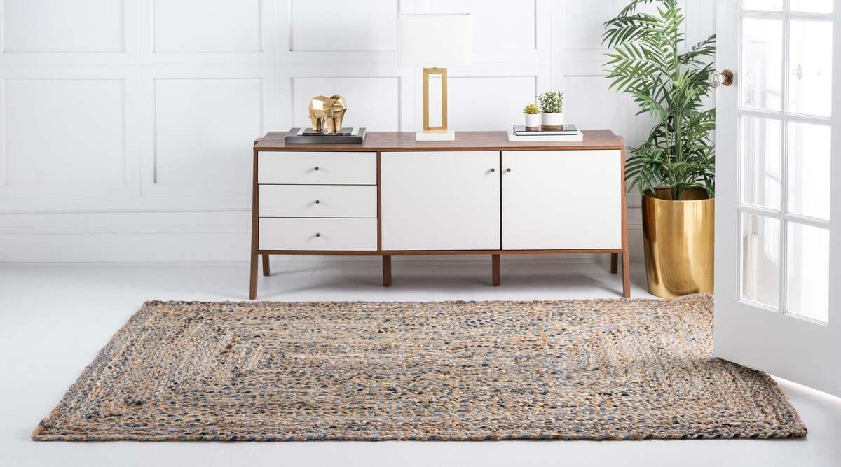 Unique Loom Indoor Rugs - Braided Chindi Comfort 10x13 Rectangular Rug Blue