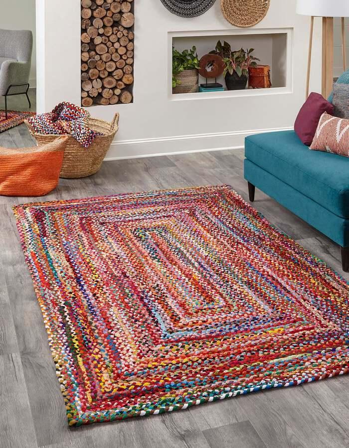 Unique Loom Indoor Rugs - Braided Chindi Comfort 12x16 Rectangular Rug Multi