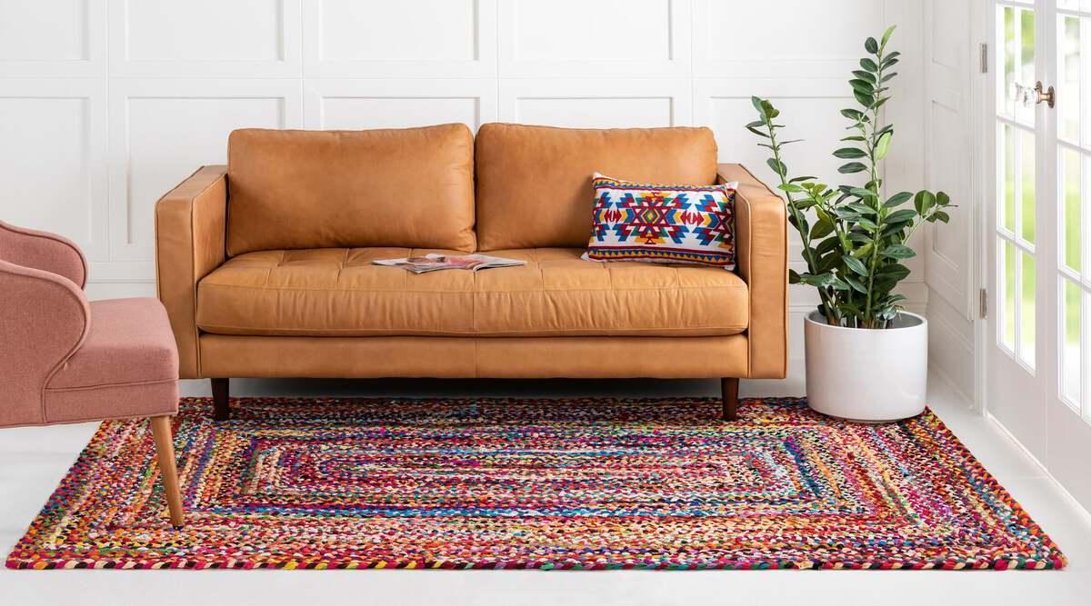 Unique Loom Indoor Rugs - Braided Chindi Comfort 12x16 Rectangular Rug Multi