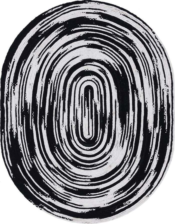 Unique Loom Indoor Rugs - Braided Chindi Comfort 8x10 Oval Oval Rug Black