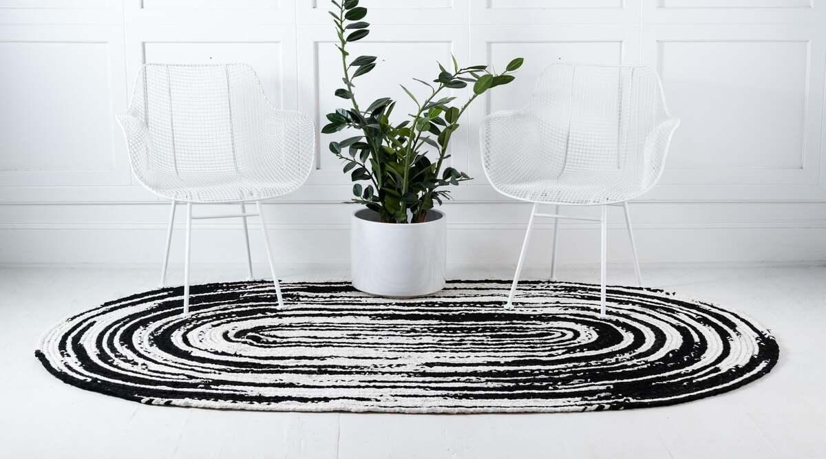 Unique Loom Indoor Rugs - Braided Chindi Comfort 8x10 Oval Oval Rug Black