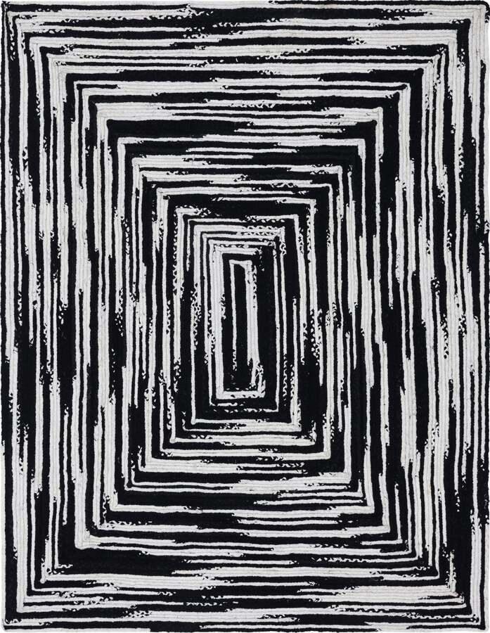 Unique Loom Indoor Rugs - Braided Chindi Comfort 9x12 Rectangular Rug Black