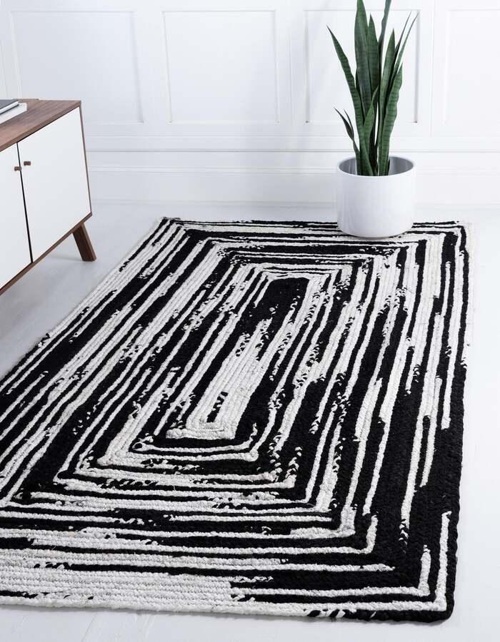 Unique Loom Indoor Rugs - Braided Chindi Comfort 9x12 Rectangular Rug Black